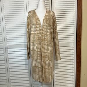 Cato EST. 1946 Tan White Houndstooth Long Cardigan Sweater Women 18/20W